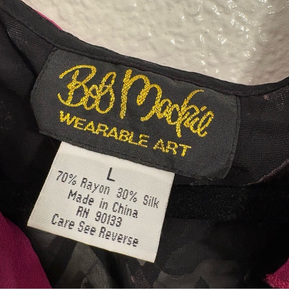 Bob Mackie Wearable Art Women's Sheer Silk Velvet Burnout Ruffle Blouse Large - Picture 5 of 5